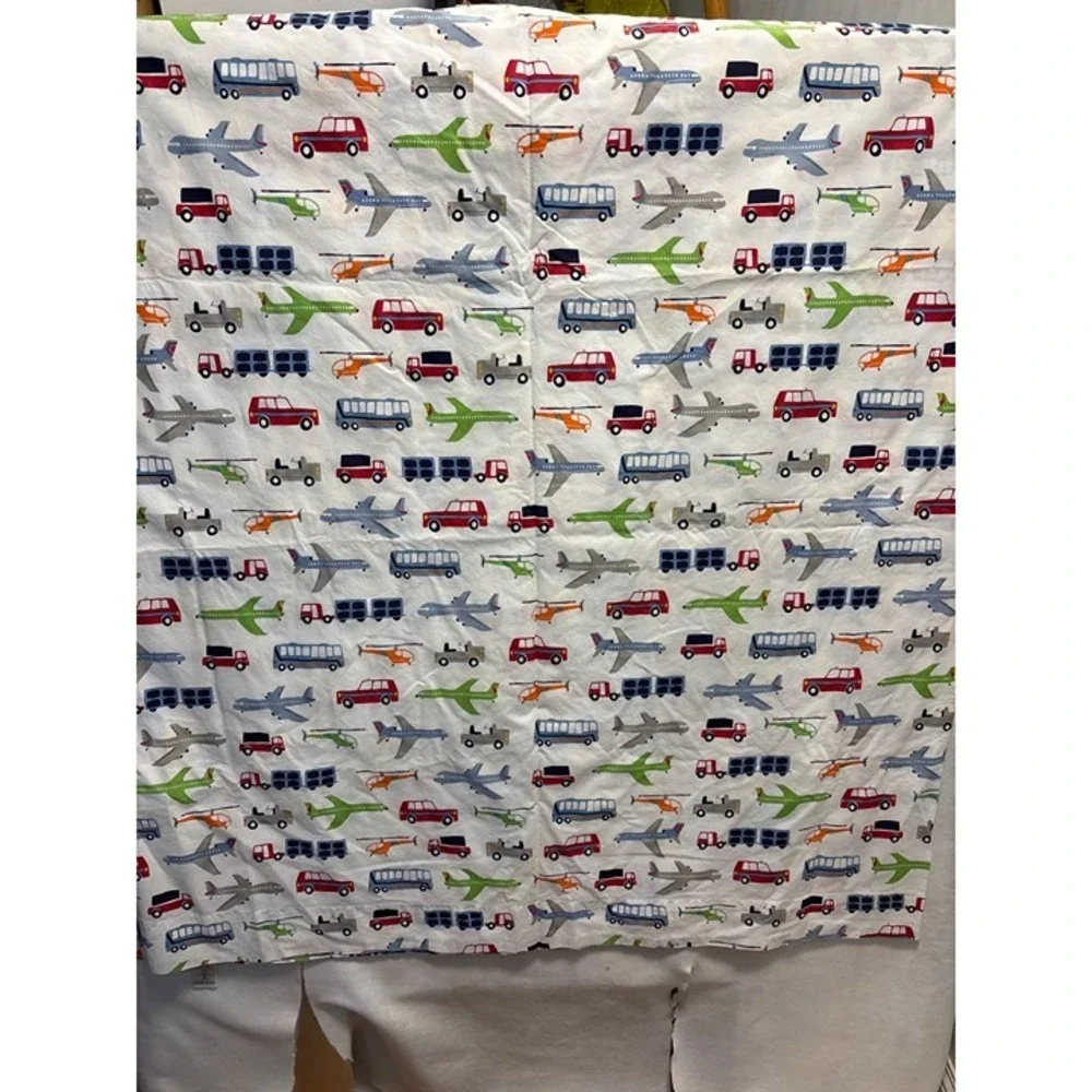 Pottery Barn Kids Full Flat Sheet only  White Multi Vehicle Airplane Cotton